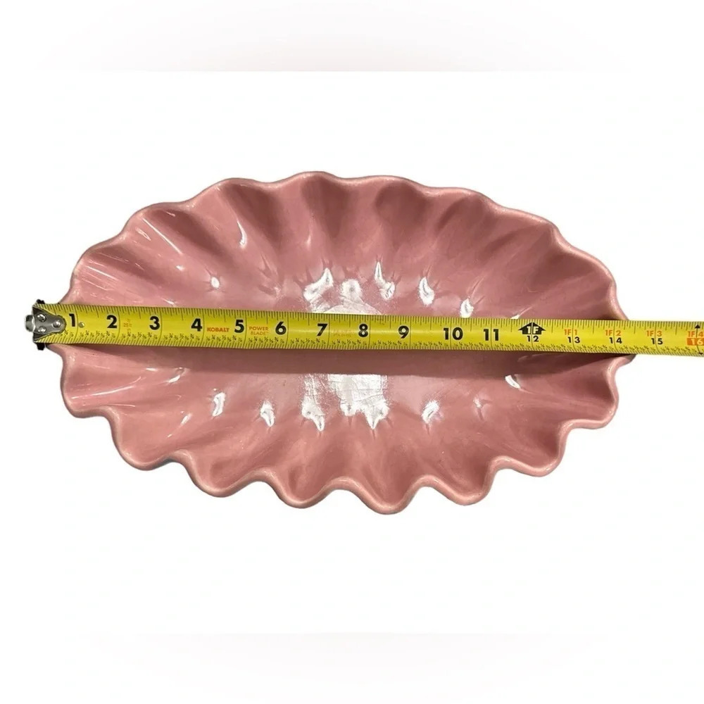 SOLD - Royal Haeger MCM ruffled rim vintage oblong console bowl in mauve - Picture 3 of 5